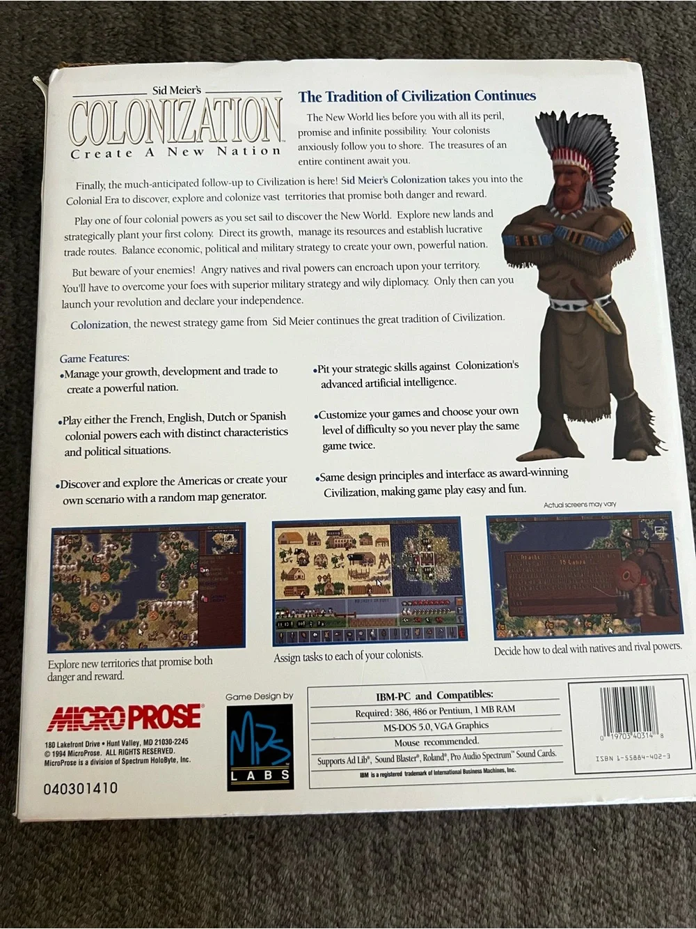 Sid Meier's Colonization (1994) PC Big Box - 100% Complete